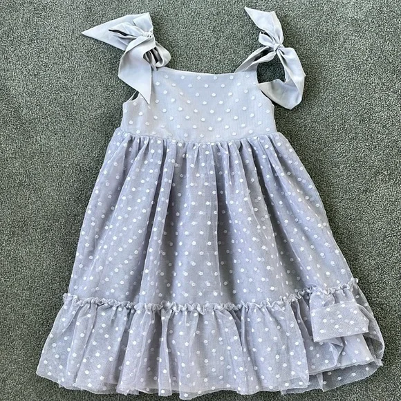 Maisonette Maison Me Polka Dot Gray Anja Tulle Dress “Dusty Blue” - Picture 2 of 12
